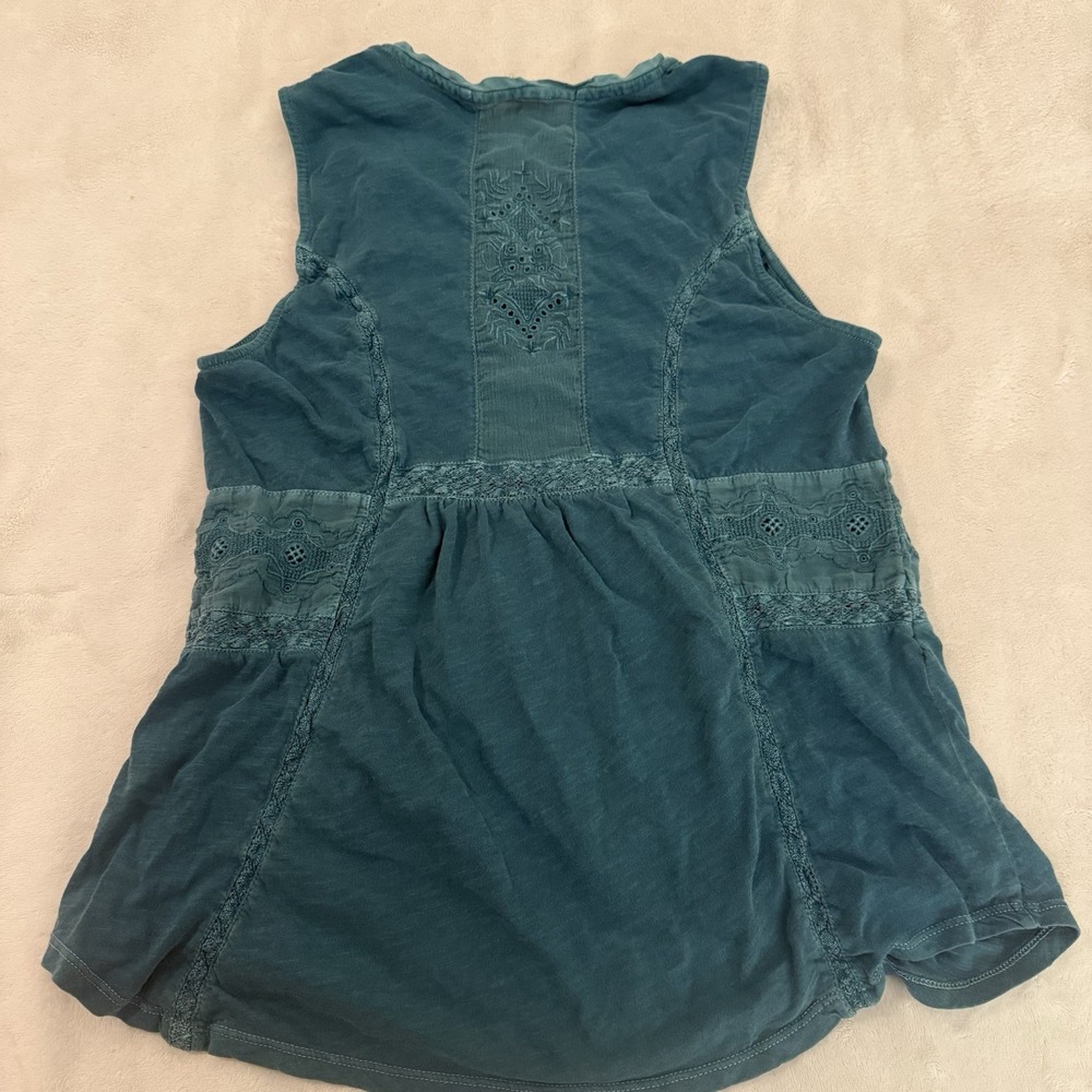 Lucky Brand Women's Sleeveless Top Size Small Crochet Boho Teal Cotton Indie - Picture 2 of 10